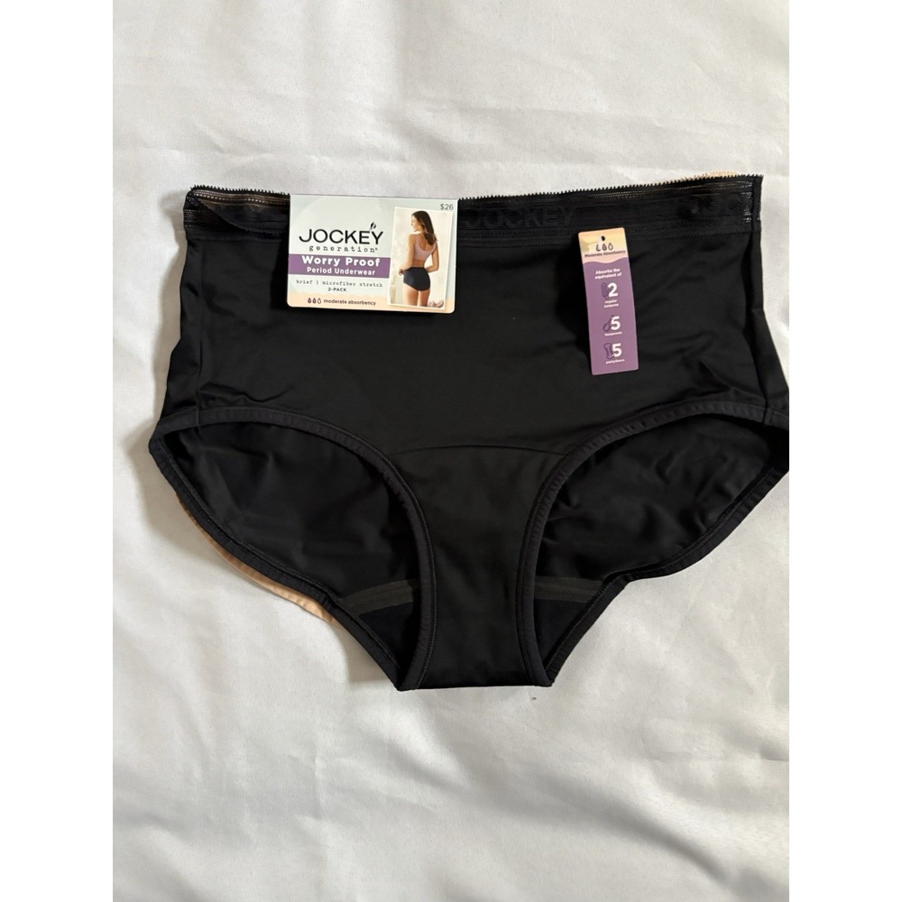 NEW Jockey Worry Proof Period Underwear Brief Panty 1 Black 1 Tan Size Small